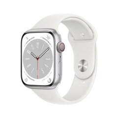 Смарт-часы Apple Watch Series 8 GPS, 45 мм, серебристый алюминиевый корпус, белый ремешок Sport Band - MP4J3EL/A LV-EE цена и информация | Смарт-часы (smartwatch) | hansapost.ee