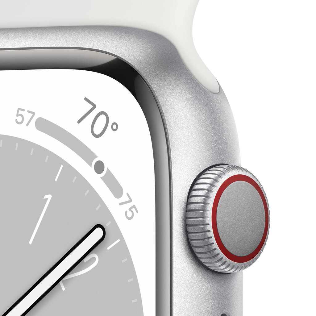 Apple Watch Series 8 GPS + Cellular 45mm Silver Aluminium Case ,White Sport Band - MP4J3EL/A LV-EE hind ja info | Nutikellad, laste nutikellad | hansapost.ee