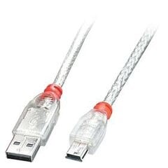 CABLE USB2 A TO MINI-B 2M/TRANSPARENT 41783 LINDY hind ja info | Mobiiltelefonide kaablid | hansapost.ee