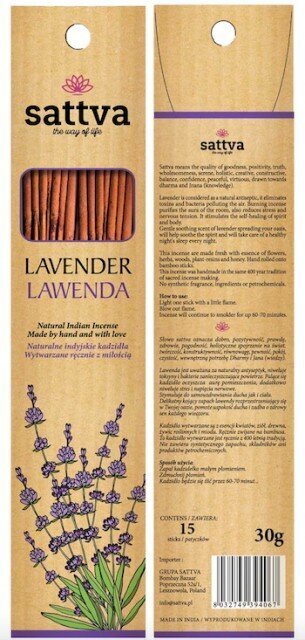 Lavendlilõhnalised viirukipulgad Sattva Ayurveda Lavender, 15 tk цена и информация | Lõhnapulgad ja kodulõhnastajad | hansapost.ee