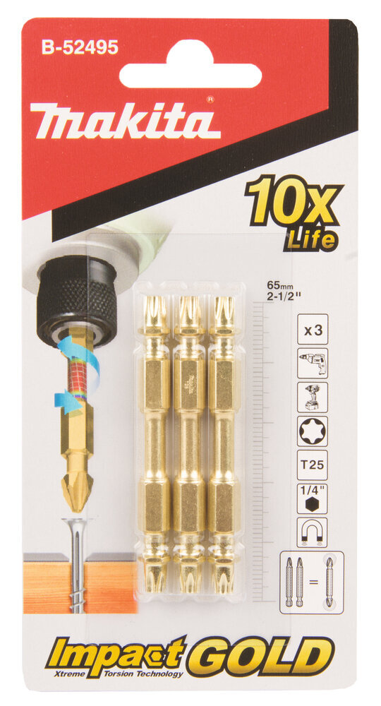 Torsion kruvikeeraja otsikud kahepoolsed T25-65mm (3tk.) B-52495 Makita hind ja info | Käsitööriistad | hansapost.ee