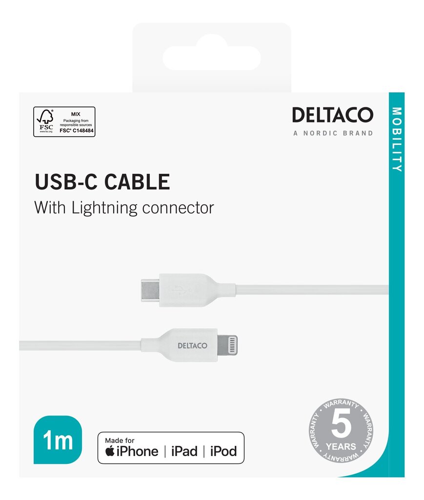 Deltaco IPLH-451, USB-C/Lightning, 1 m hind ja info | Mobiiltelefonide kaablid | hansapost.ee