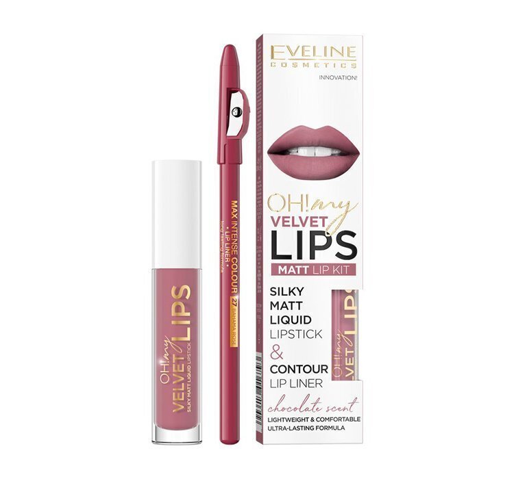 Matt huulepulk Eveline Oh My Lips Liquid Matt Lipstick, 4,5 ml + huulepliiats Contour Lip Liner 13 Brownie Biscotti цена и информация | Huulekosmeetika | hansapost.ee