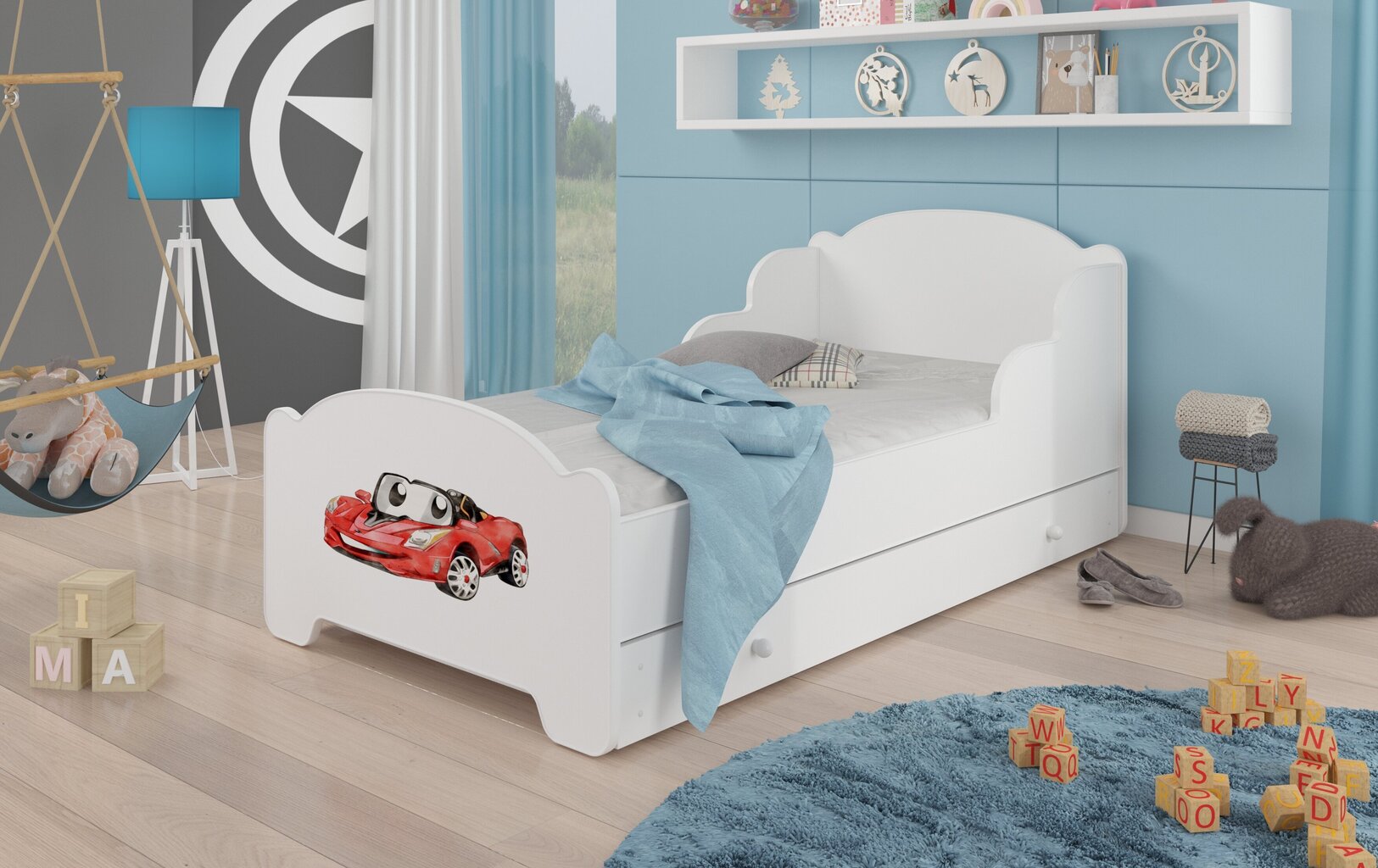 Lastevoodi Amadis Red Car 160x80cm madratsiga ja sahtliga hind ja info | Lastevoodid | hansapost.ee