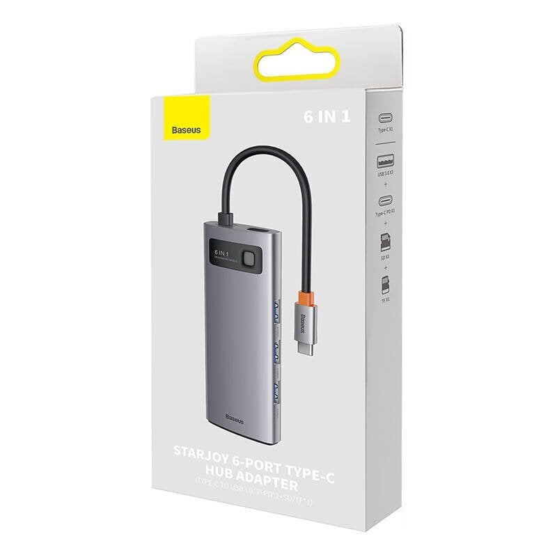 Hub 6in1 Baseus Metal Gleam Series, USB-C to 3x USB 3.0 + USB-C PD + microSD/SD hind ja info | USB adapterid ja jagajad | hansapost.ee