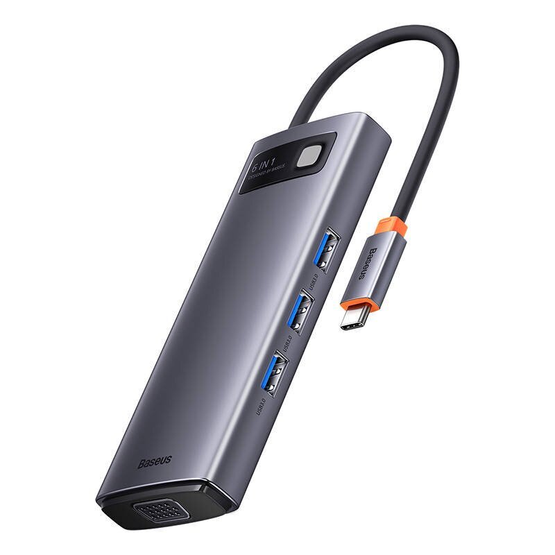 Hub 6in1 Baseus Metal Gleam Series, USB-C to 3x USB 3.0 + HDMI + USB-C PD + VGA цена и информация | USB adapterid ja jagajad | hansapost.ee