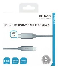 Deltaco, USB-C - USB-C, 60W USB PD, 3 A, 0.5 m hind ja info | Juhtmed ja kaablid | hansapost.ee