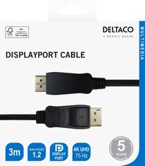 DEltaco, DisplayPort, 4K UHD, 21.6 Gb/s, 3 m hind ja info | Juhtmed ja kaablid | hansapost.ee
