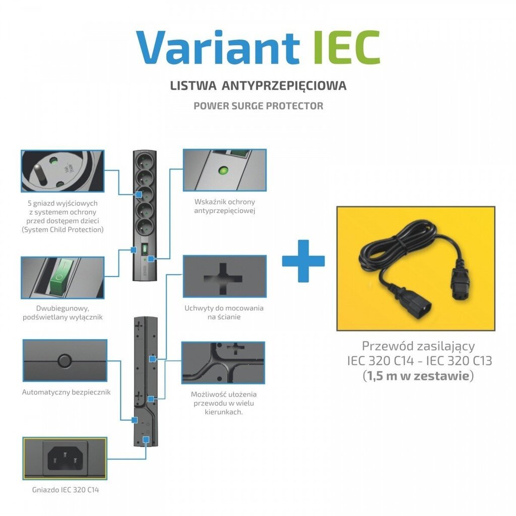 EVER EVER VARIANT IEC 1,5 m RIBA hind ja info | Pikendusjuhtmed | hansapost.ee