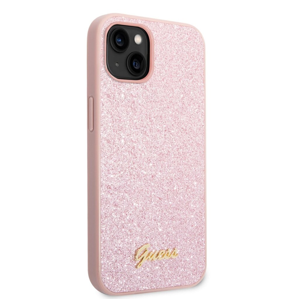 Guess PC/TPU Glitter Flakes Metal Logo Case for iPhone 14 Plus Pink hind ja info | Telefonide kaitsekaaned ja -ümbrised | hansapost.ee