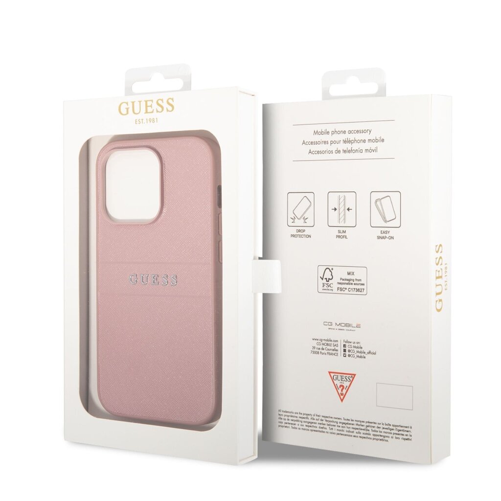 Guess PU Leather Saffiano Case for iPhone 14 Pro Max Pink hind ja info | Telefonide kaitsekaaned ja -ümbrised | hansapost.ee