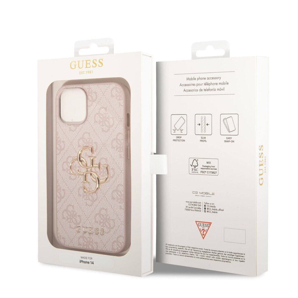 Guess PU 4G Metal Logo Case for iPhone 14 Pink цена и информация | Telefonide kaitsekaaned ja -ümbrised | hansapost.ee