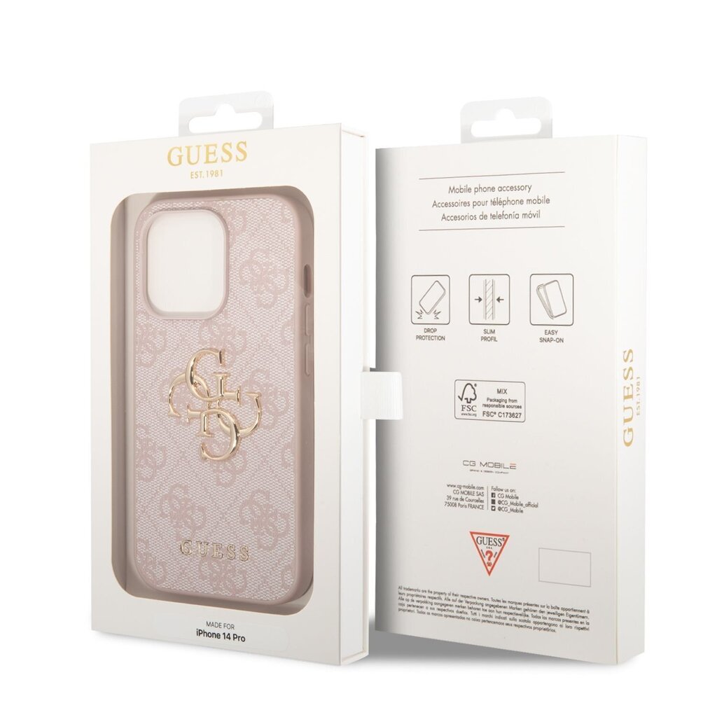 Guess PU 4G Metal Logo Case for iPhone 14 Pro Pink цена и информация | Telefonide kaitsekaaned ja -ümbrised | hansapost.ee