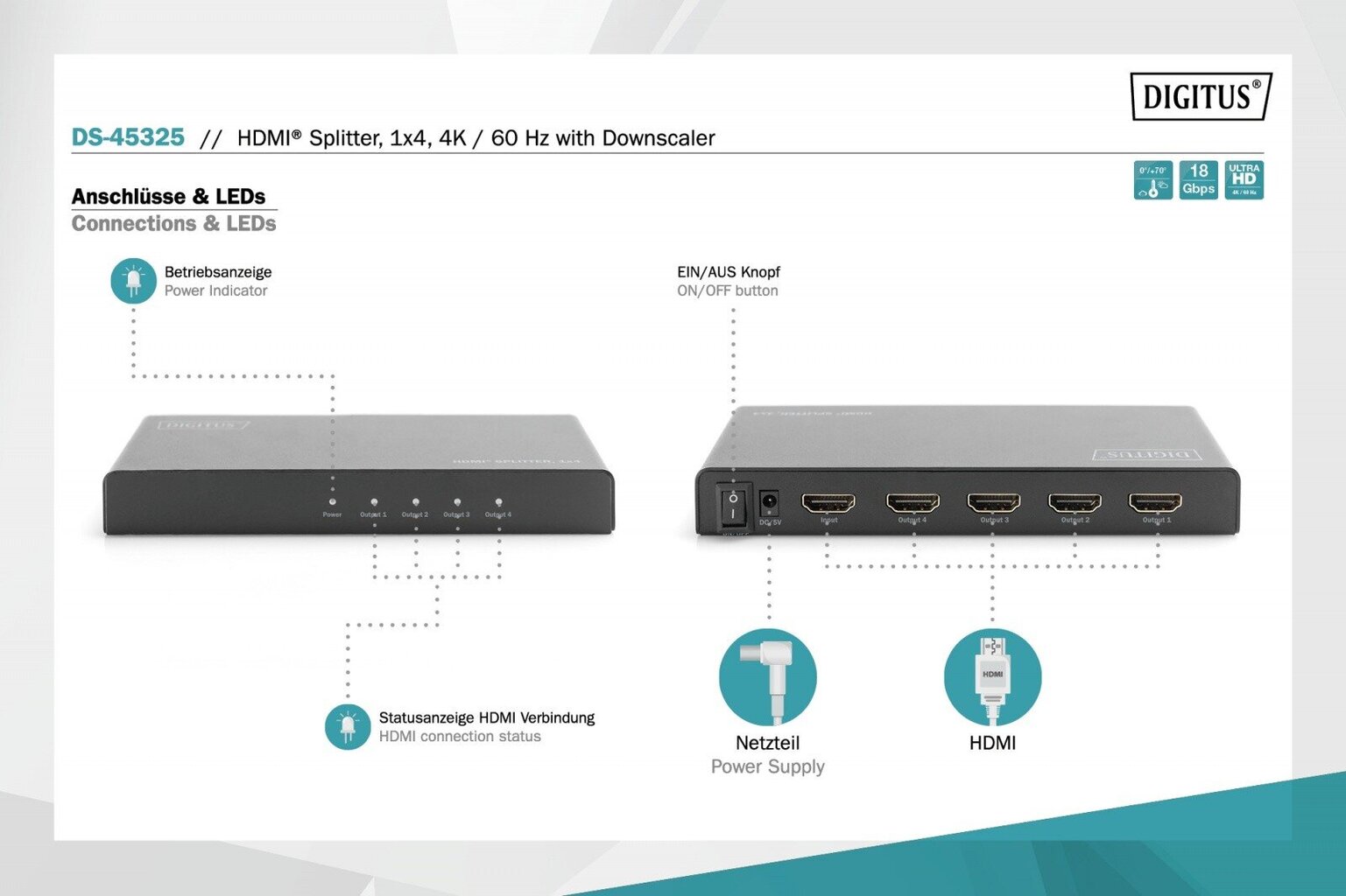 Digitus Audio-video splitter DS-45325 hind ja info | USB adapterid ja jagajad | hansapost.ee