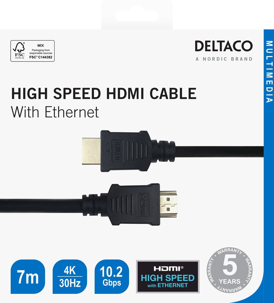 Deltaco, HDMI, 4K UHD, 7 m hind ja info | Juhtmed ja kaablid | hansapost.ee