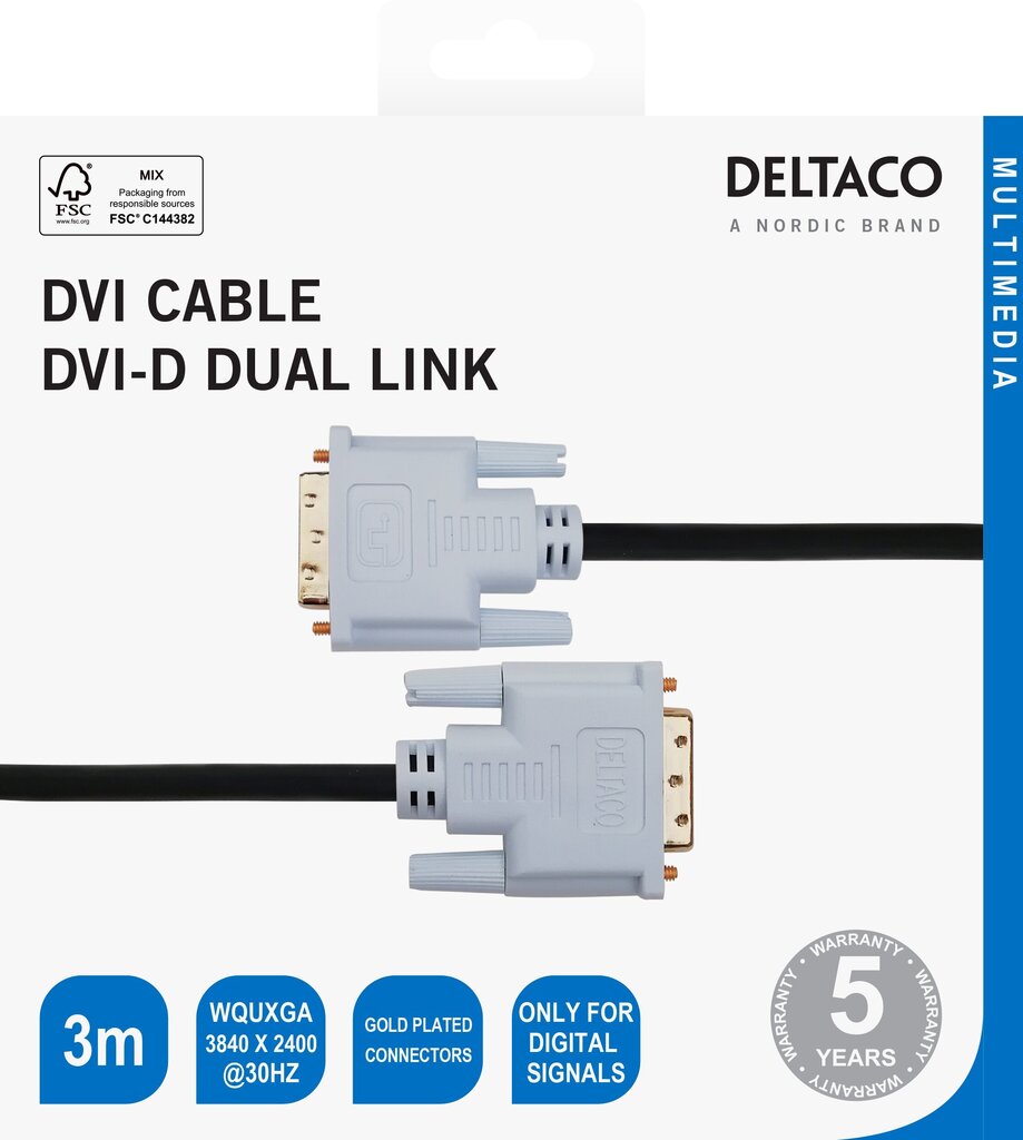 Deltaco, DVI-D Dual Link, 1080p 60Hz, 3 m hind ja info | Juhtmed ja kaablid | hansapost.ee