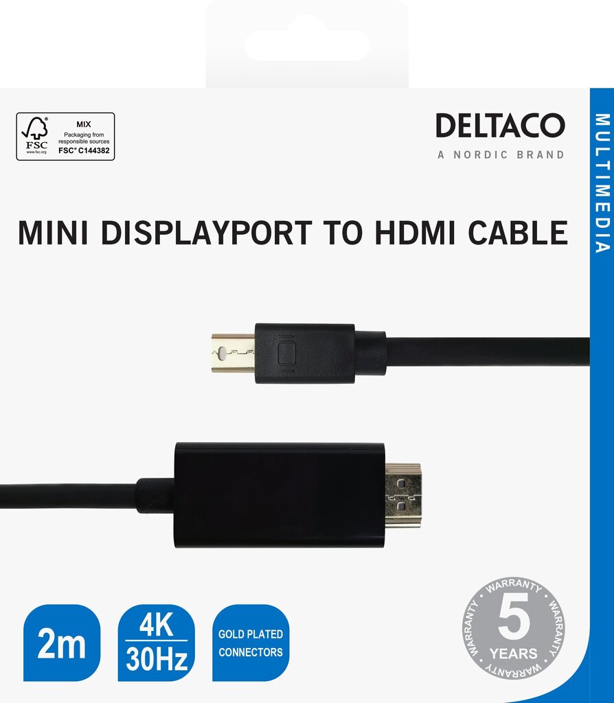 Deltaco, Mini DP/HDMI, 2 m цена и информация | Juhtmed ja kaablid | hansapost.ee