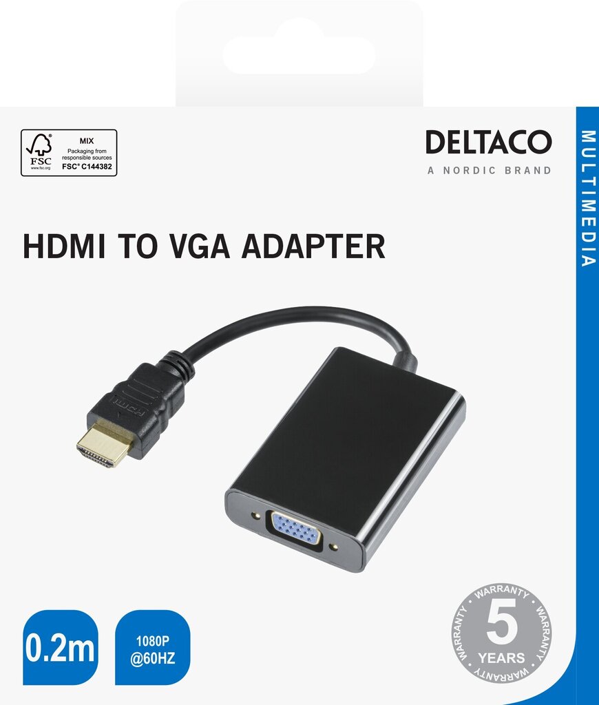 DELtaco adapter HDMI - VGA, 1920x1080 60Hz, 0,2 m цена и информация | USB adapterid ja jagajad | hansapost.ee