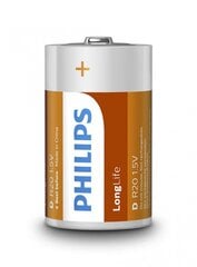 Philips Батарейка R20 1,5В (2 шт. цена и информация | Батарейки | hansapost.ee