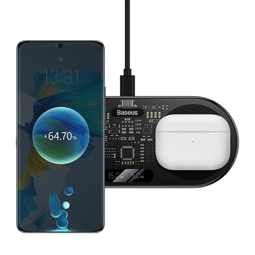 Baseus Digital LED Display dual wireless charger with digital display 20W black (WXSX010101) hind ja info | Laadijad mobiiltelefonidele | hansapost.ee