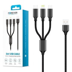 3 in 1 USB kaabel, 1,2m, Lightning, Micro-USB, USB-C hind ja info | Mobiiltelefonide kaablid | hansapost.ee