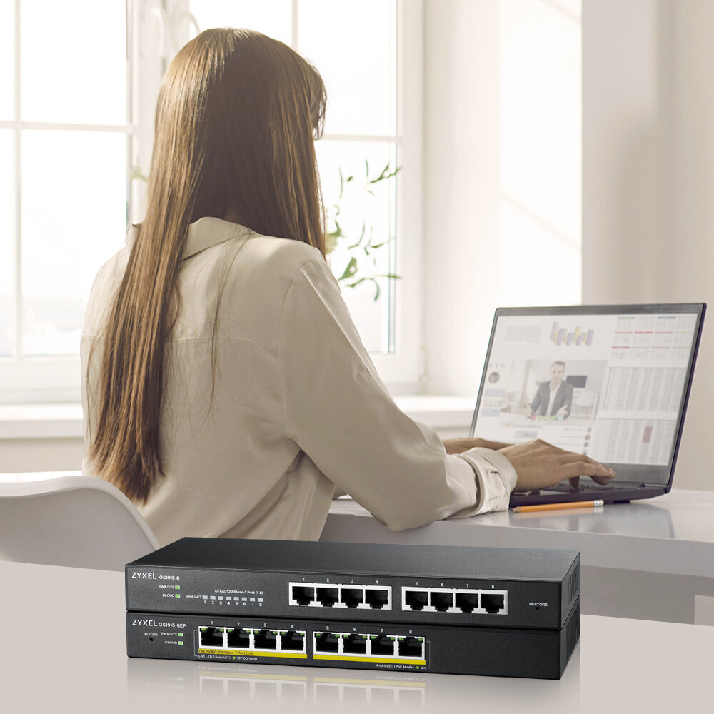 Zyxel GS1915-8EP Managed L2 Gigabit Ethernet (10/100/1000) Power over Ethernet (PoE) Black hind ja info | Võrgulülitid | hansapost.ee