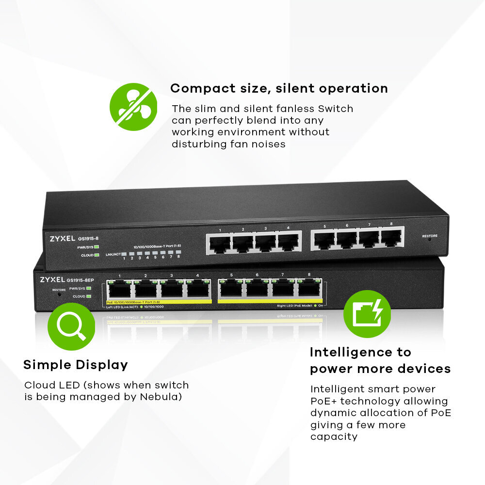 Zyxel GS1915-8EP Managed L2 Gigabit Ethernet (10/100/1000) Power over Ethernet (PoE) Black цена и информация | Võrgulülitid | hansapost.ee