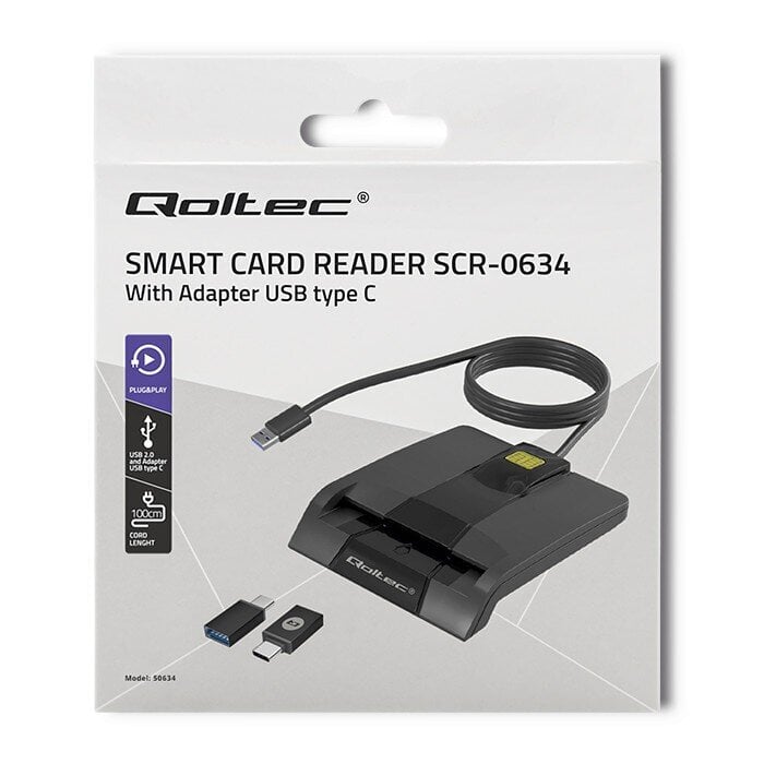 Qoltec Nutikas ID-kaardi lugeja, USB tüüp C цена и информация | Nutiseadmed ja lisatarvikud | hansapost.ee
