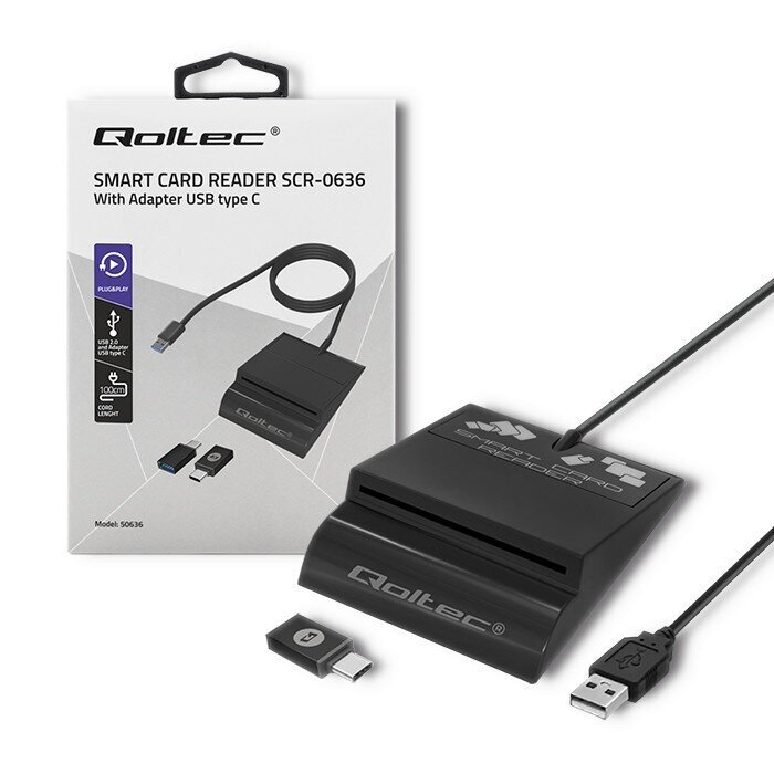 Qoltec Intelligentne ID-kaardi lugeja, USB tüüp C цена и информация | Nutiseadmed ja lisatarvikud | hansapost.ee