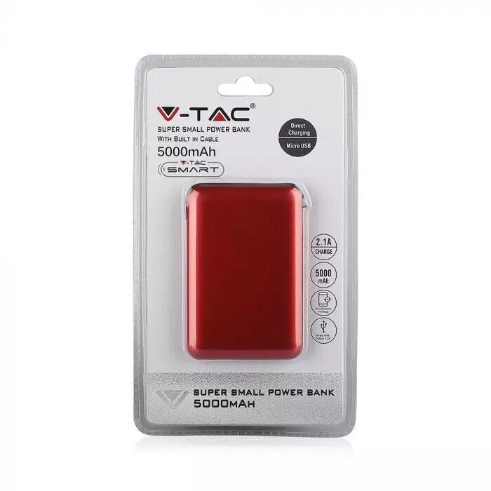 V-tac V-TAC Power Bank 5000 mAh 2,1A punane цена и информация | Akupangad | hansapost.ee