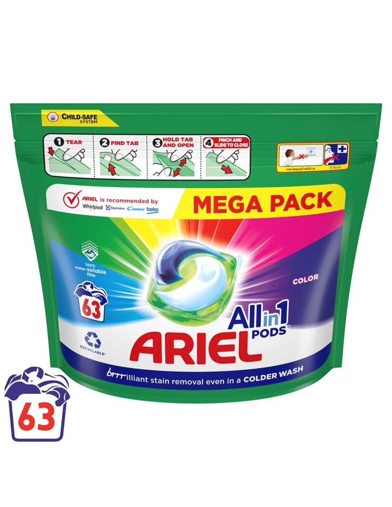 Pesukapslid Ariel All-in-1 Pods Colour, 63 Pesukorda цена и информация | Pesuvahendid | hansapost.ee