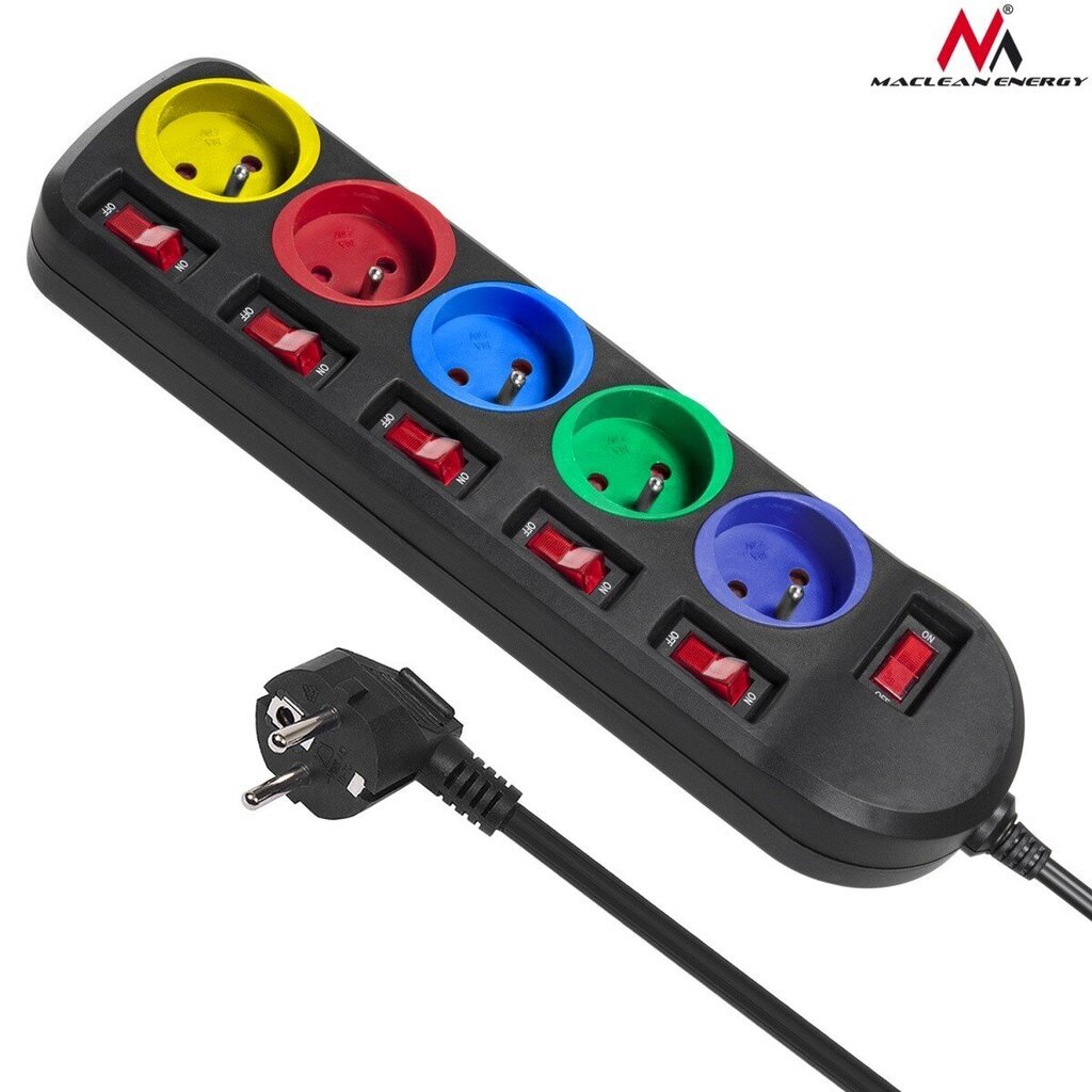 Maclean Power Strip 5 pistikupesa lülititega MCE204M цена и информация | Pikendusjuhtmed | hansapost.ee