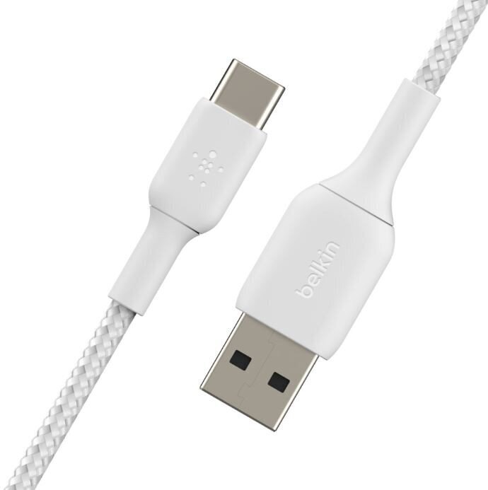 Belkin Põimitud USB-C USB-A 3m valge цена и информация | Mobiiltelefonide kaablid | hansapost.ee