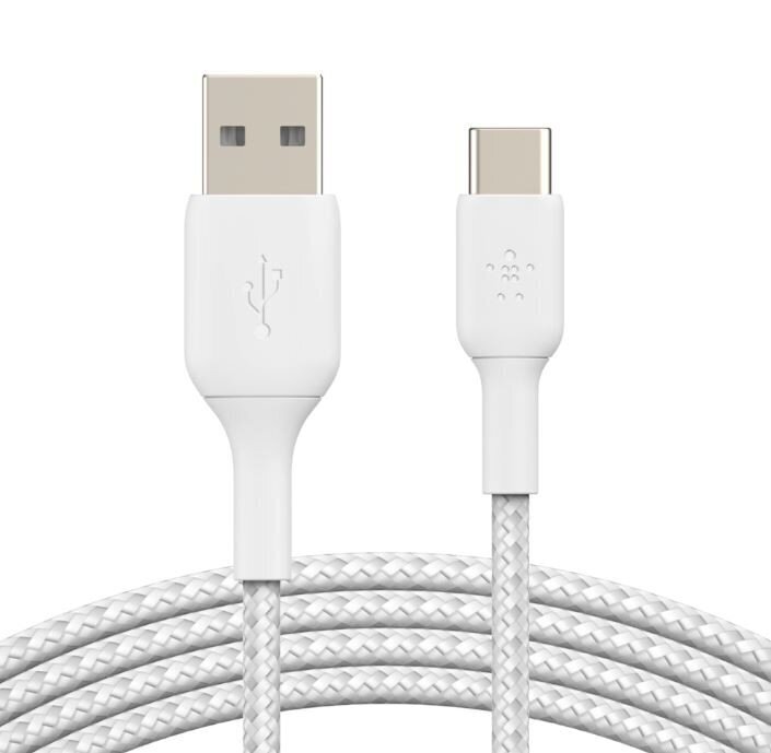 Belkin Põimitud USB-C USB-A 3m valge цена и информация | Mobiiltelefonide kaablid | hansapost.ee