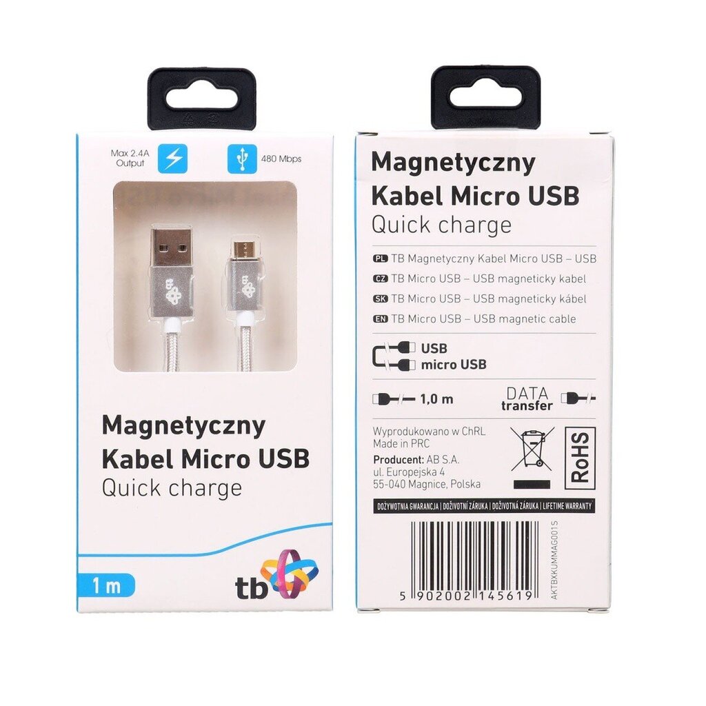 TB Magnetkaabel Micro USB hõbedane 1 m цена и информация | Juhtmed ja kaablid | hansapost.ee