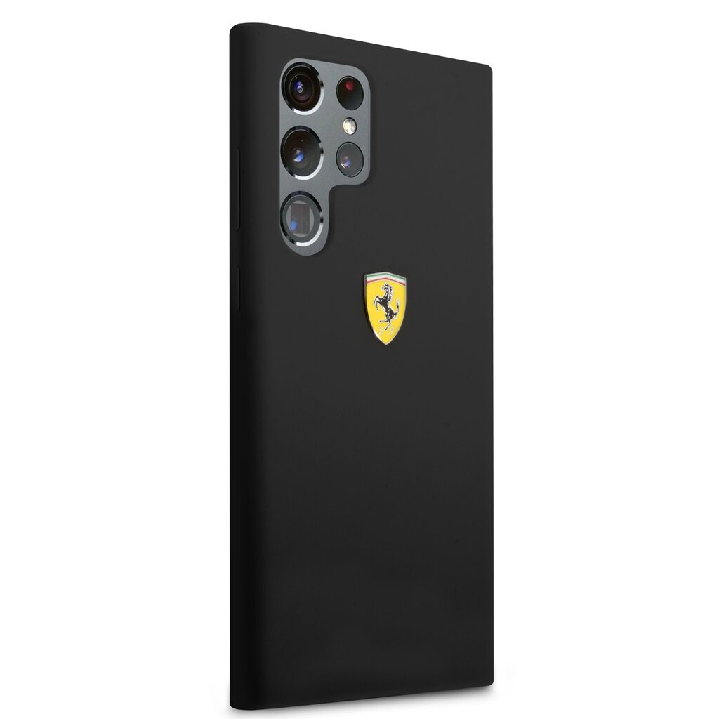 Ferrari Liquid Silicone Metal Logo Case for Samsung Galaxy S22 Ultra Black hind ja info | Telefonide kaitsekaaned ja -ümbrised | hansapost.ee