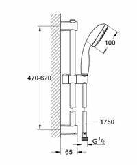 GROHE Vitalio Start 100 käsidušš, 600 mm alus ja voolikukomplekt, 1 juga, kroom, 27942000 hind ja info | Grohe Dušikabiinid ja lisatarvikud | hansapost.ee