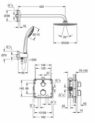 Grohe Grohtherm встраиваемая душевая система Cosmopolitan 210 с термостатом, 34734000 цена и информация | Душевые комплекты и панели | hansapost.ee