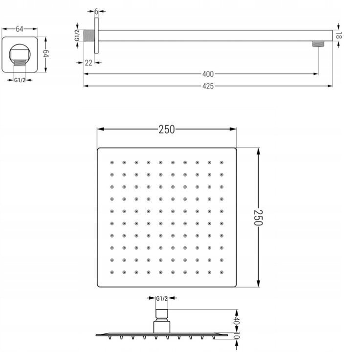 Varjatud dušikomplekt termostaadiga Mexen Cube 6in1, 25x25 cm, Chrome hind ja info | Dušikomplektid ja süsteemid | hansapost.ee