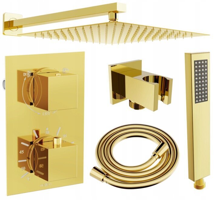 Varjatud dušikomplekt termostaadiga Mexen Cube 6in1, 30x30 cm, Gold цена и информация | Dušikomplektid ja süsteemid | hansapost.ee
