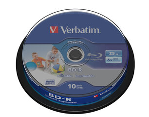 Verbatim BD-R 6x 25GB 10P CB DataLife prinditav 43804 hind ja info | Vinüülplaadid, CD, DVD | hansapost.ee
