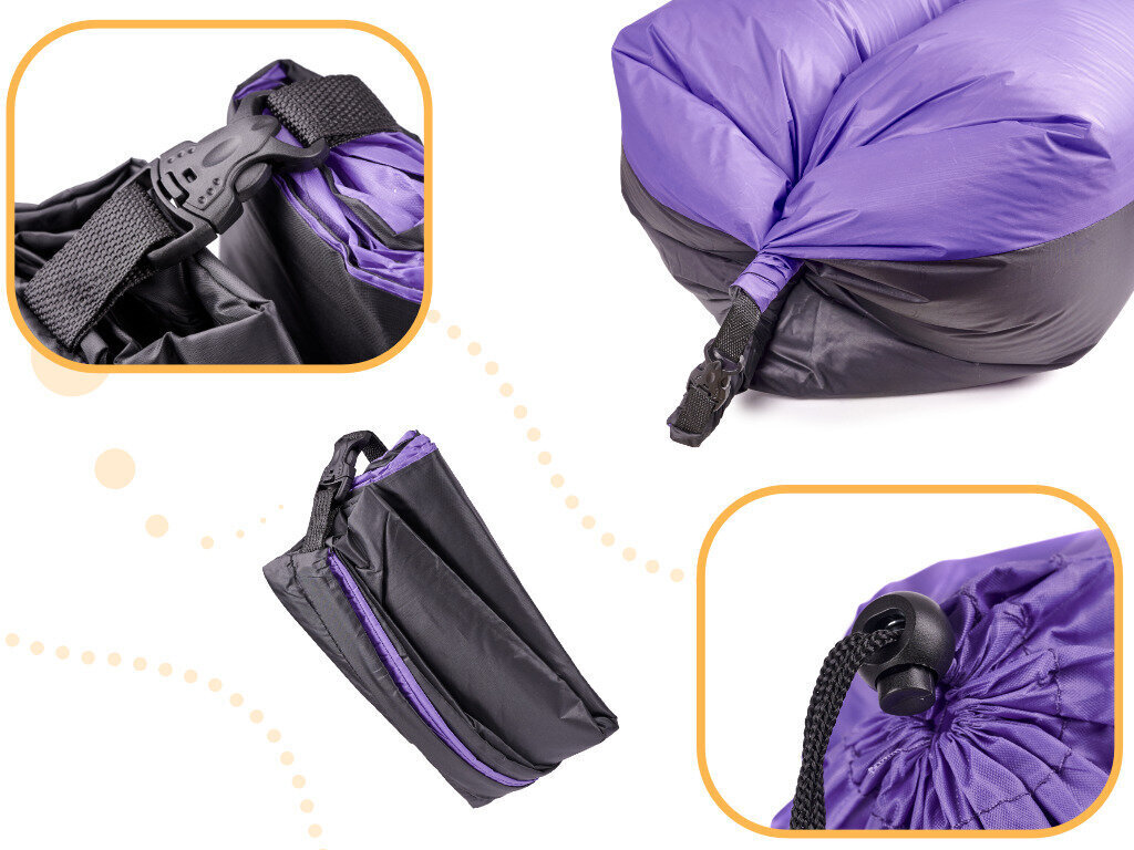 Lazy BAG SOFA voodi õhk lamamistool must ja lilla 185x70cm hind ja info | Täispuhutavad madratsid ja mööbel | hansapost.ee