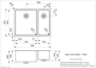 Кухонная мойка из нержавеющей стали Reginox New York 34x40+18x40 (L) цена и информация | Раковины на кухню | hansapost.ee