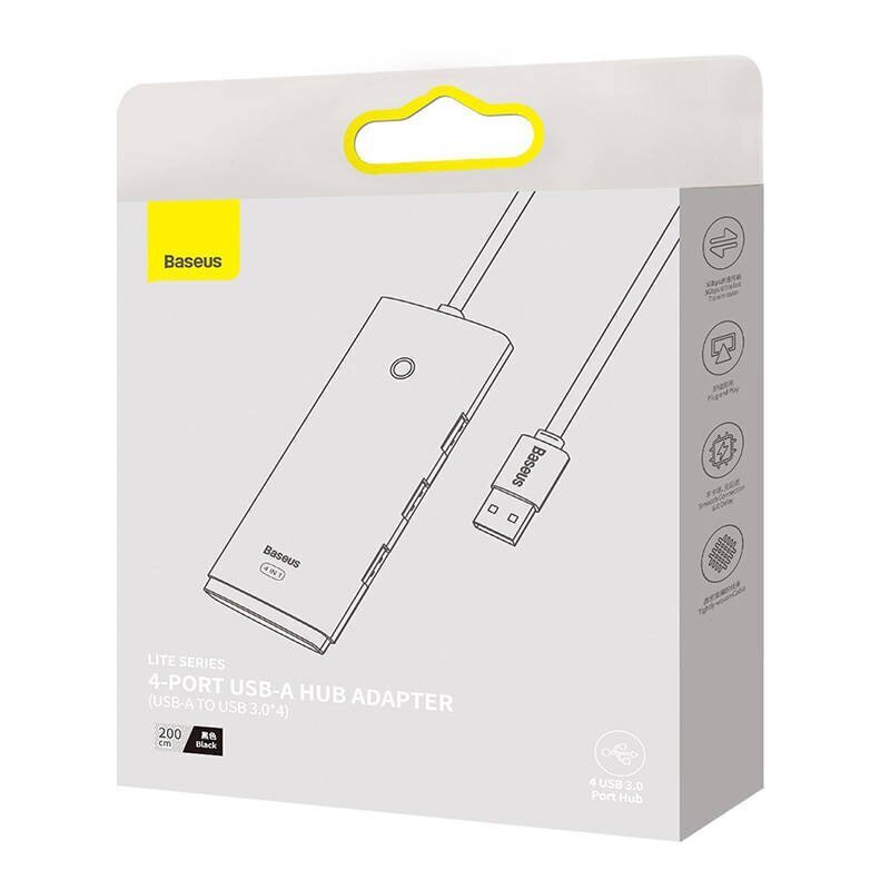 Hub 4w1 Baseus Lite Series USB do 4x USB 3.0 2m (czarny) цена и информация | USB adapterid ja jagajad | hansapost.ee