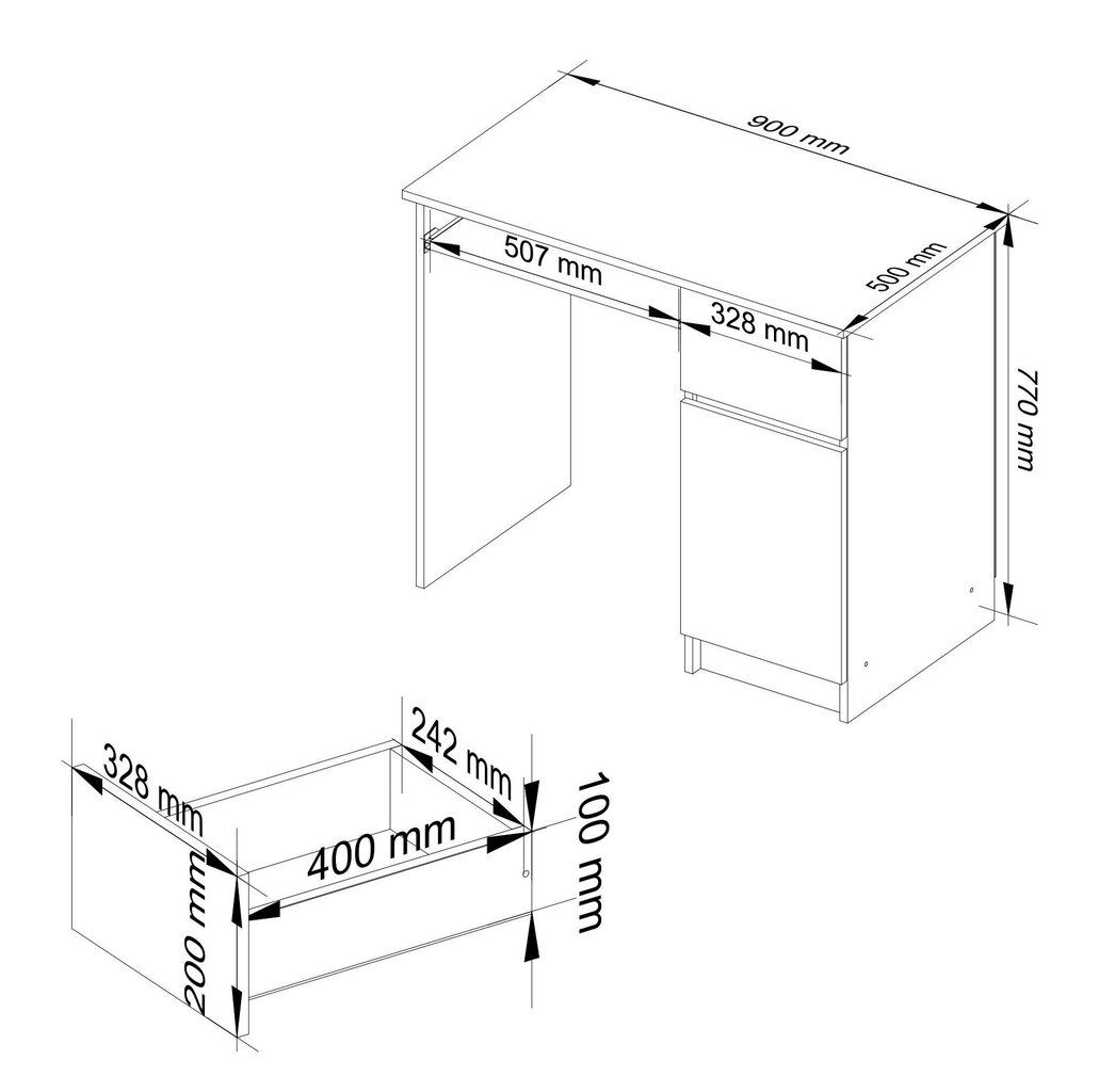 Arvutilaud Pixel, 90 cm, tamm/valge värv hind ja info | Arvutilauad, kirjutuslauad | hansapost.ee