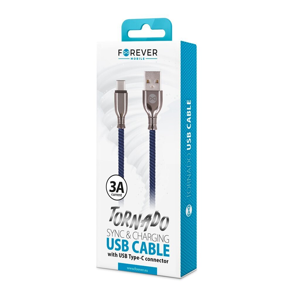 Forever Tornado, USB/USB C, 1m 3A цена и информация | Mobiiltelefonide kaablid | hansapost.ee