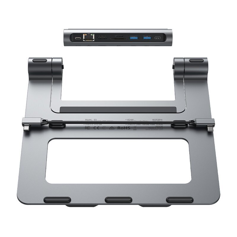 Acefast HUB multifunctional USB Type C laptop stand - 2x USB 3.2 Gen 1 (3.0, 3.1 Gen 1) / TF, SD / HDMI 4K @ 60Hz / RJ45 1Gbps / PD 3.0 100W (20V / 5A) gray (E5 space gray) цена и информация | Sülearvuti tarvikud | hansapost.ee