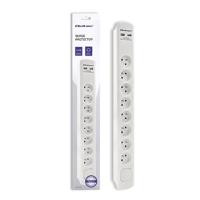 Qoltec Ülepingekaitse 8 pesa, 2xUSB, 1,8m hind ja info | Pikendusjuhtmed | hansapost.ee