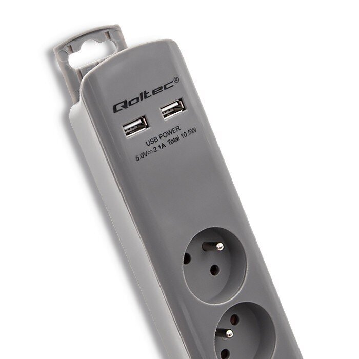 Qoltec Ülepingekaitse 4 pistikupesa, 2xUSB, 1,8m | Hall hind ja info | Pikendusjuhtmed | hansapost.ee