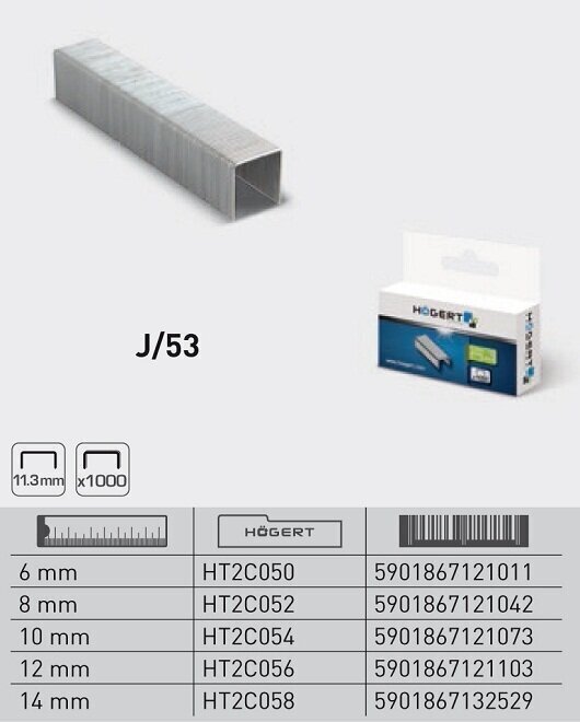 Klambrid Hogert J tüüp 6mm 11,3mm, 1000 tk - HT2C050 hind ja info | Käsitööriistad | hansapost.ee
